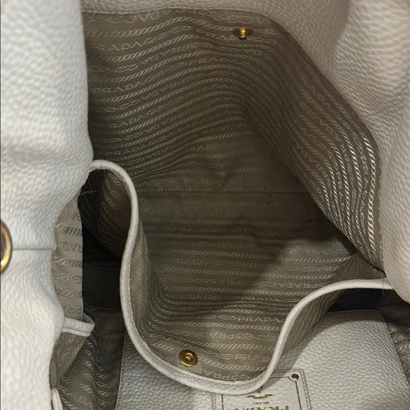 Prada Beige Leather Tote with Gold Accents, and long handle strap - Picture 14 of 16